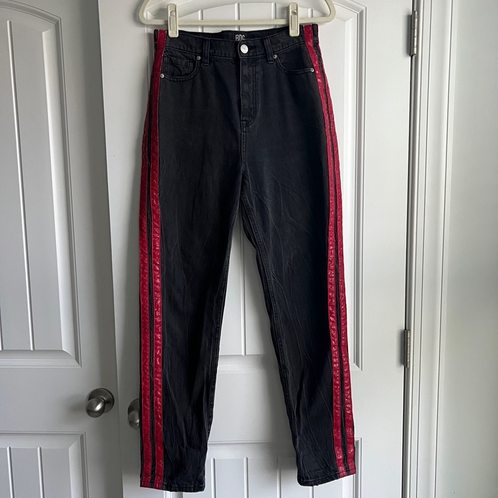 BDG Mom High Rise Black Jeans with Red Stripes